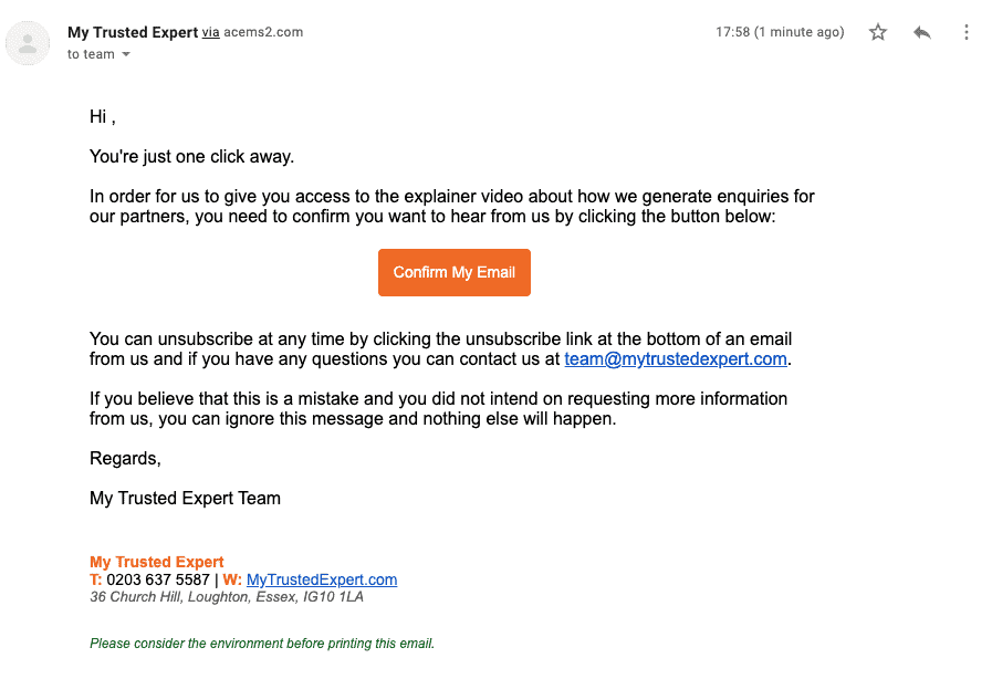 Double Opt-in Confirm Email